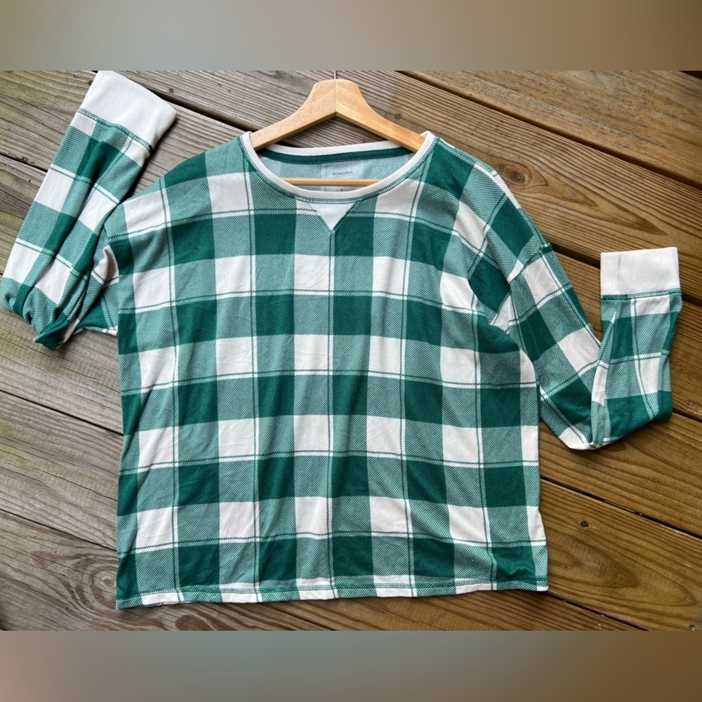 Sonoma Green and White Plaid Pajama Top - Womens Large